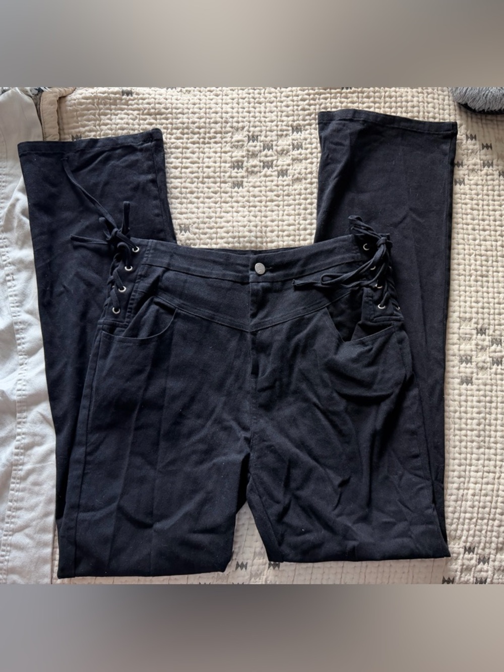 Kittenish Black Flare Jeans with Tie Up Detail